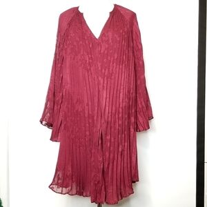 ANTHROPOLOGIE TOULON PLEATED BURNOUT SMALL SWING BURGUNDY CHERRY RED DRESS
